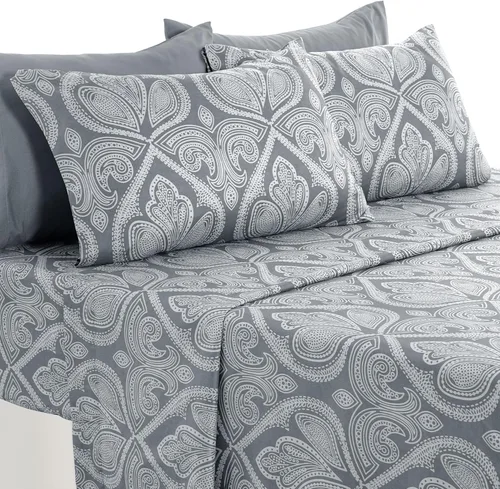 Vista 10 de Black Paisley Sheet Set, Twin - Ultra Soft Deep Pocket Paisley Black
