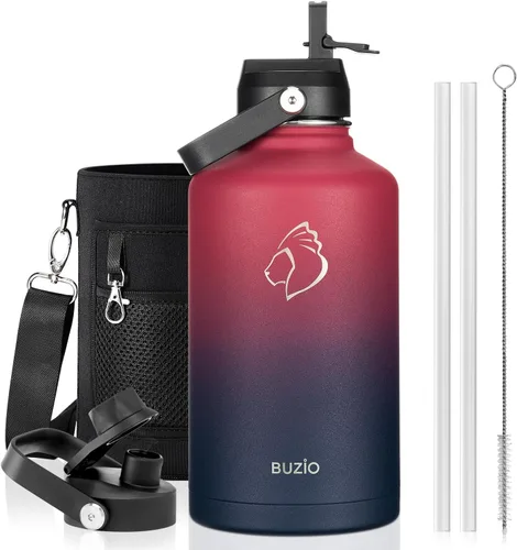 Vista 91 de BUZIO Botella de agua aislada de 24 oz, frasco de agua de boca ancha de acero inoxidable con tapa de pajita, frío durante 48 horas a prueba de Negro
