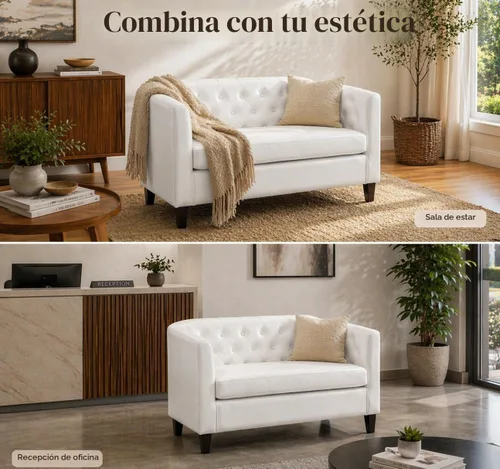 Vista 5 de Naomi Home Emma Sofá biplaza de piel sintética - Barril copetudo, color blanco Espresso