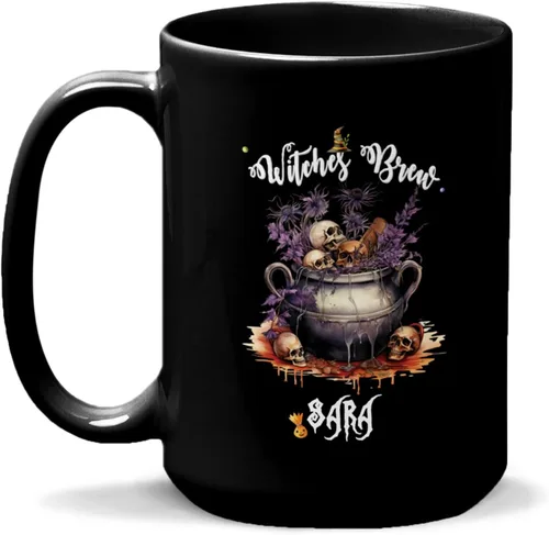 Vista 16 de Taza de café personalizada de Halloween 2023, taza de café de calavera floral, taza de Halloween personalizada con nombre, taza de cerámica floral