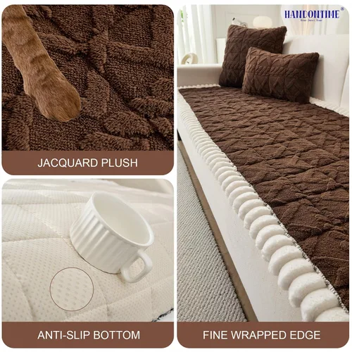 Vista 3 de HANDONTIME Divertido protector de sofá mullido para perros, lavable, diseño geométrico de jacquard, funda de sofá de felpa para mascotas