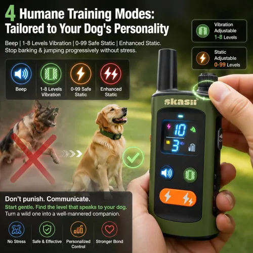 Vista 2 de Training Collar for Dogs with Remote Control, Green 4500FT Range, IPX8 Waterproof, 5-150 Lbs, 4 Training Modes, Security Lock, Dog Training