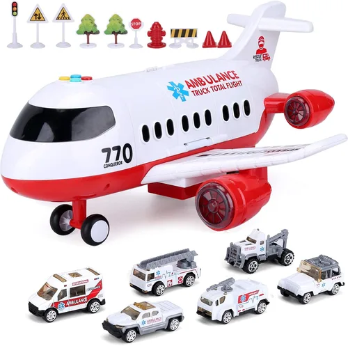 Vista 8 de Avión de juguete para niños de 15 pulgadas, grande con luz y sonido para niños de 3, 4, 5, 6, 7 años, ambulancia, avión, vehículo de juguete
