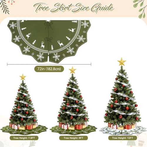 Vista 3 de Falda de árbol de Navidad de 72 pulgadas, falda de árbol de punto para árbol de 12 pies a árbol de 9 pies, falda de árbol grande de doble cara verde