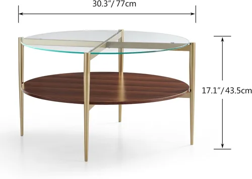 Vista 45 de Saint Mossi - Mesa de café moderna para sala de estar, mesa de café redonda de mediados de siglo, mesa central de 2 niveles para espacios pequeños