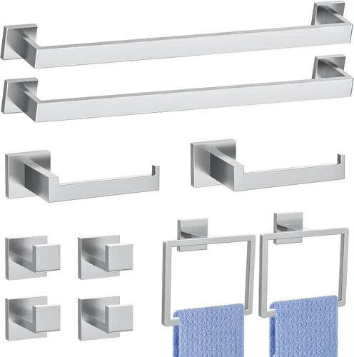Vista 14 de Juego de accesorios de baño de 10 piezas en oro cepillado Juego de barra de toallas doradas, toallero/estante para baño, juego de accesorios de baño