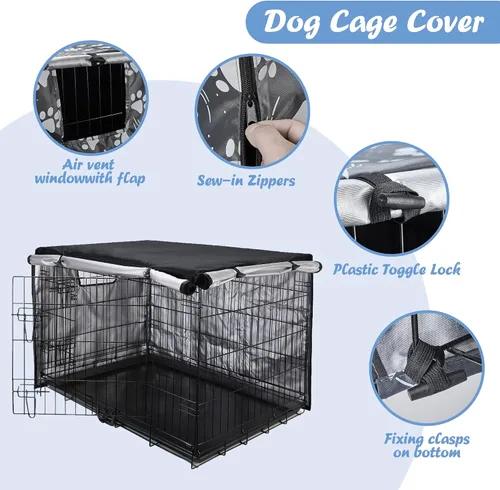 Vista 2 de Funda para jaula de perro de 49 pulgadas, puerta doble, perrera para interiores, impermeable, con ventana de ventilación de aire, para interiores