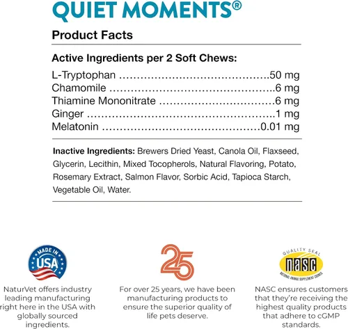 Vista 8 de NaturVet – Quiet Moments Ayuda Calmante para Gatos Plus Melatonina – 60 Masticables Suaves – Ayuda a Reducir el Estrés y Promover la Relajación