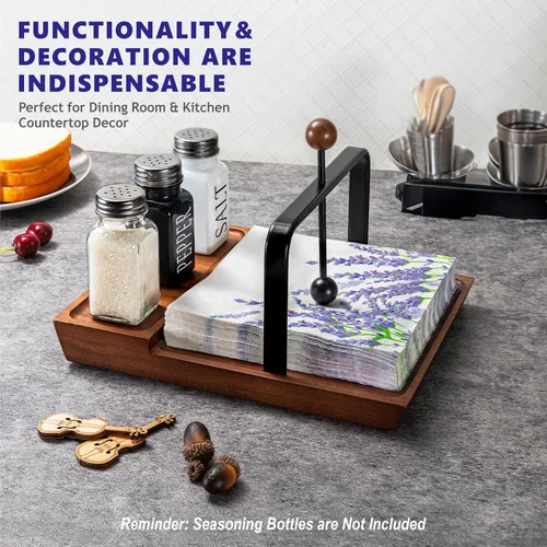 Vista 3 de Servilletero de madera – Servilletero multifuncional para mesa y cocina, incluye espacio para condimentos – Perfecto para el hogar, cocina