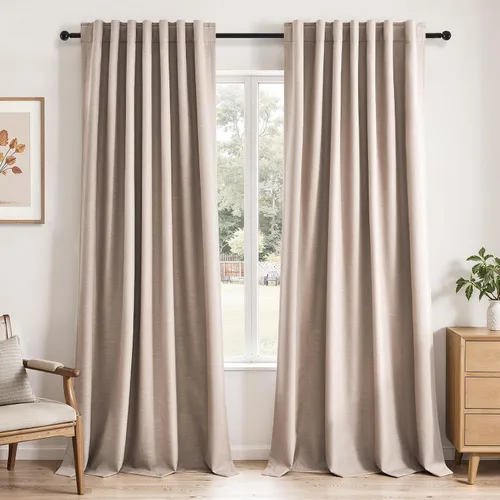 Vista 34 de Topfinel Cortinas opacas, blanco beige, 2 paneles, ventanas pequeñas, textura, mezcla de lino, bohemia, abedul, rural, gancho, bolsillo trasero