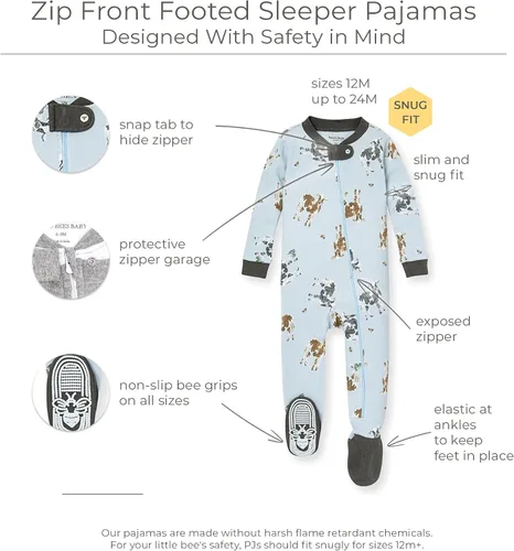Vista 132 de Burt's Bees Baby - Pijama de una pieza para bebé, mameluco para dormir y jugar, algodón 100% orgánico, cremallera frontal
