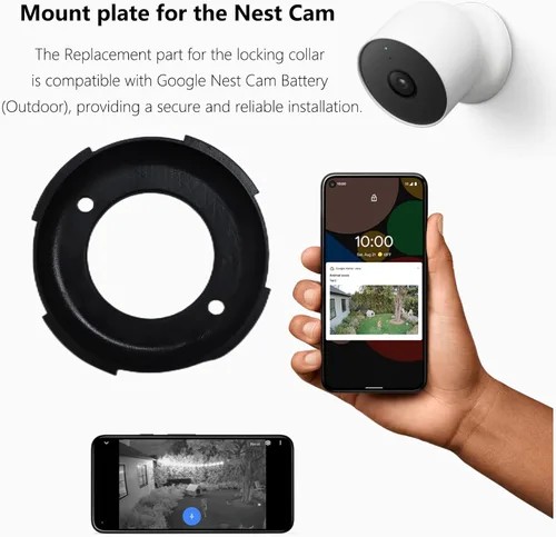 Vista 2 de TEYOUYI Placa de montaje para cámara Nest - Pieza de repuesto para cámara Nest, accesorio de batería con collar de bloqueo