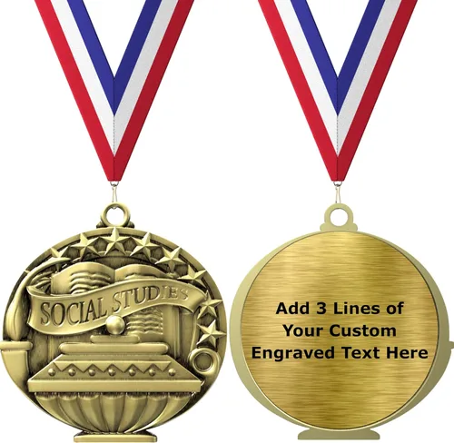 Vista 12 de Express Medals Pack of 10 (or More) Engraved Scholastic Academic Award Medals with RWB Neck Ribbons