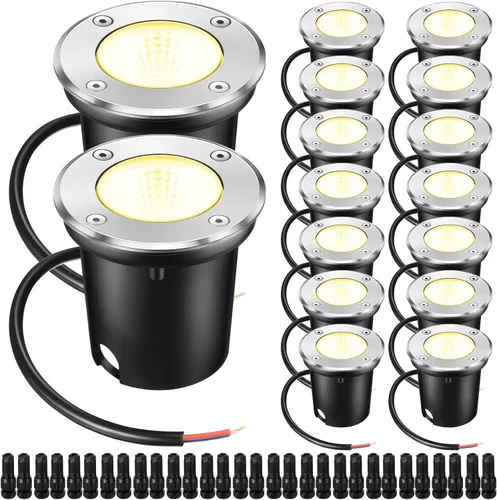 Vista 9 de Yahenda 8 juegos de luces de paisaje de bajo voltaje 5W LED blanco cálido al aire libre impermeable luces de cubierta con conectores, 12V-24V