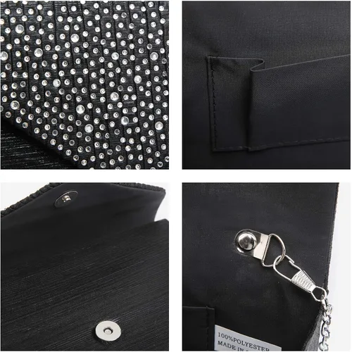 Vista 4 de Dasein Bolso de noche de satén para mujer bolso de mano con diamantes de imitación bolso de boda graduación bolso formal para fiesta de cóctel