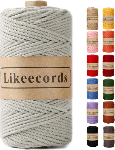 Vista 26 de Likeecords Cordón de algodón para macramé de 3mm x 100 metros, hilo torcido de 3 hebras, cuerda de macramé, hilo de algodón para macramé, cuerda