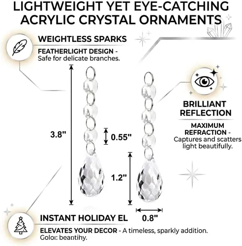 Vista 3 de HOHIYA - Adorno de Navidad de cristal acrílico, decoración de árbol Clear crystal ornaments create sparkling reflections for Christmas trees