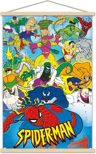 Vista 16 de Trends International Marvel Comics Spider-Man - Póster animado de pared de los años 90, 22.4 pulgadas de largo x 14.7 pulgadas, versión enmarcada