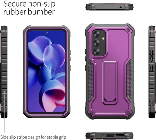 Vista 4 de ExoGuard Funda para Samsung Galaxy A54 5G, funda de goma resistente a prueba de golpes con protector de pantalla incorporado (morado)