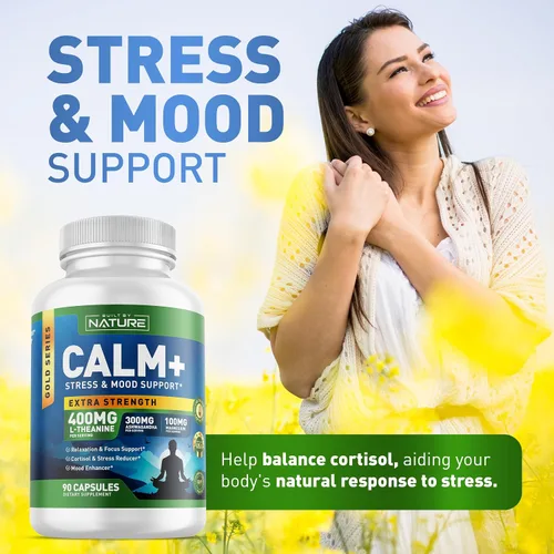 Vista 3 de Built by Nature Calm+ Relajación y Enfoque – Apoyo al estrés, Cortisol y estado de ánimo – Suplemento calmante con L-teanina, Ashwagandha, glicinato