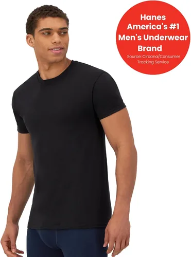 Vista 3 de Hanes Mens Ultimate Men's Fresh Iq Slim Fit Crew Undershirt, 4-Pack