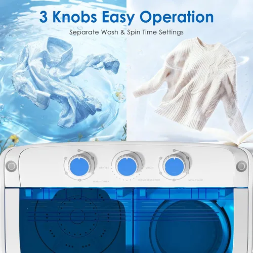 Vista 4 de Lavadora y Secadora Portátil, Combo de Mini Lavadora Pequeña de 16 lbs con Secadora Centrífuga, Lavadora Compacta de Doble Tina para Apartamentos