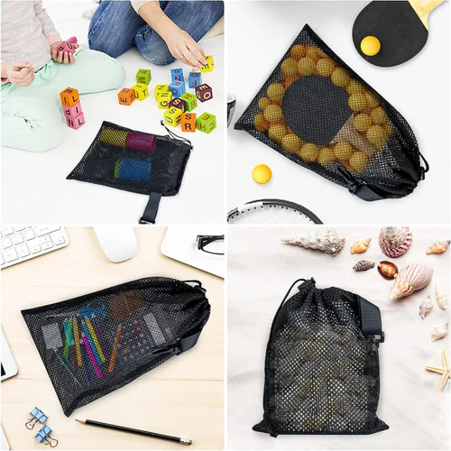 Vista 4 de 10 bolsas de malla con clips, bolsas de almacenamiento de nailon portátiles para juguetes, almacenamiento deportivo, actividades al aire libre, etc.