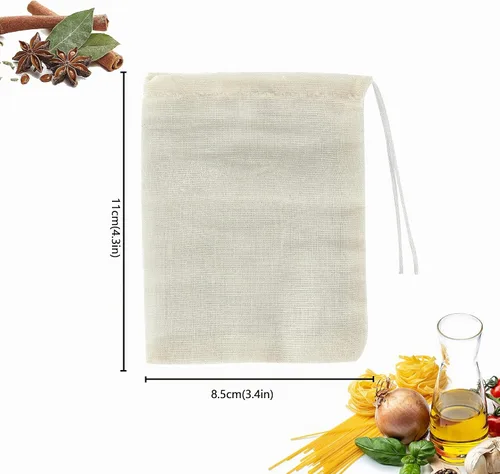 Vista 2 de 20 bolsas de té reutilizables, bolsas vacías de muselina con cordón, bolsas de especias para cocinar, té suelto, hierbas, algodón natural