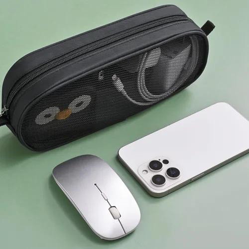 Vista 5 de Funda para cargadores de laptop, bolsa de malla con cremallera para accesorios electrónicos para laptop, tableta, alimentación, mouse, cable