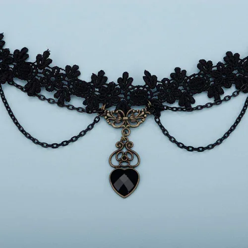 Vista 6 de Elegante collar de encaje negro vintage con flores a juego ligero para mujeres y niñas, gargantilla de piedra bohemia para adolescentes, niñas