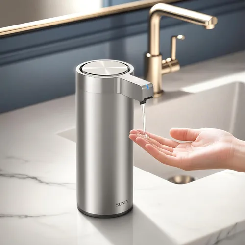 Vista 10 de SUNLY Dispensador de jabón automático sin contacto – Bomba sin obstrucciones, sensor rápido de 0.2 s, recargable USB-C, acero inoxidable resistente