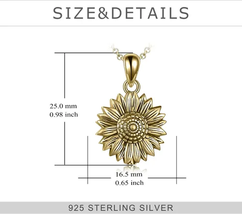 Vista 23 de Collar de urna de girasol de plata de ley para cenizas, joyería de cremación de flores rosas para cenizas