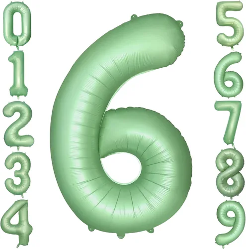 Vista 12 de Globos verdes del número 0 de 40 pulgadas, decoración de fiesta verde mate, globo grande de cumpleaños retro verde oliva para decoración de fiesta