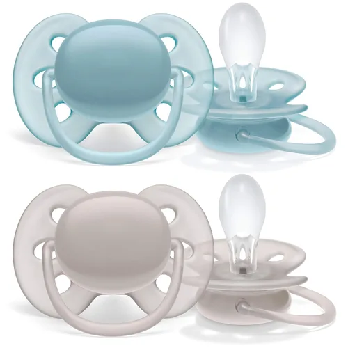 Vista 7 de Philips AVENT Chupete ultra suave, 6-18 meses, azul y gris, paquete de 4, SCF211/40