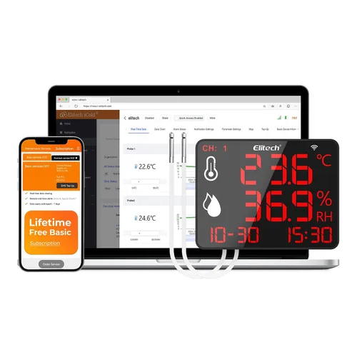 Vista 10 de Elitech Termómetro higrómetro Bluetooth reutilizable registrador de datos con pantalla grande de almacenamiento de datos, DR-230-THDE con doble