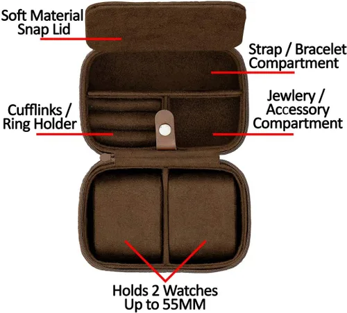 Vista 8 de Juego de regalo Caja de reloj de cuero con 10 ranuras con cajón de valet y funda de viaje para 2 relojes a juego, organizador de exhibición
