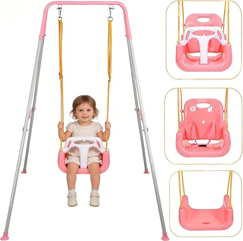 Vista 11 de Columpio 3 en 1 para niños pequeños, columpio plegable para interiores y exteriores para bebé, columpios multifuncionales para niños de 6 meses