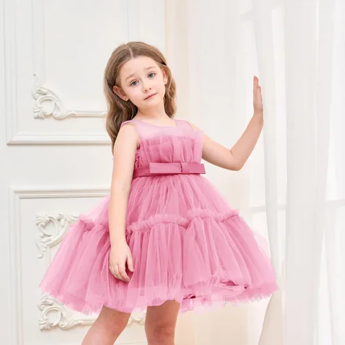 Vista 2 de Miipat Vestido de niña de flores para bebé, boda, fiesta, tul, princesa, vestido de baile, vestido formal con lazo para la cabeza