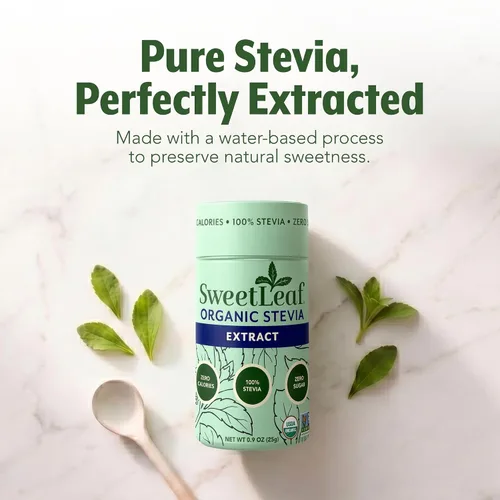 Vista 5 de SweetLeaf Tarro agitador de polvo orgánico puro de estevia, edulcorante cero calorías con extracto puro de hoja de stevia, sin aditivo edulcorante