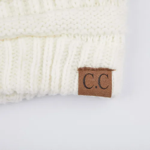 Vista 3 de Gorro unisex liso con pompón y ribete (HAT-43) de C.C Hatsandscarf Exclusives Marfil