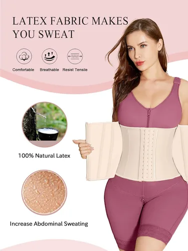 Vista 4 de SHAPSHE Entrenador de cintura para mujer, faja deportiva de entrenamiento con cremallera, moldeador de cuerpo para control de abdomen, color beige