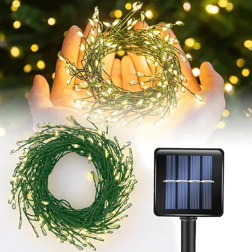 Vista 10 de ITICdecor C7 - Guirnalda de luces solares de fresa, 31 pies, 50 luces LED coloridas IP65, impermeable, encendido/apagado automático, cable verde