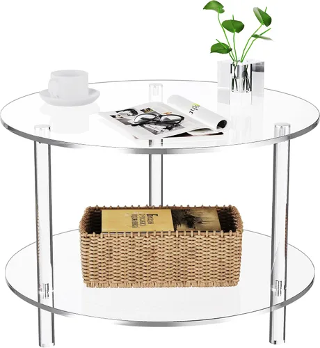 Vista 10 de Mesa de centro acrílica, pequeña mesa de centro moderna redonda para sala de estar, verde