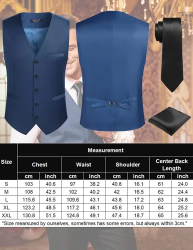 Vista 7 de COOFANDY Conjunto de chaleco de 3 piezas para hombre, casual, de negocios, con corbata
