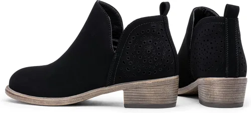 Vista 6 de VEPOSE botas al tobillo para mujer con tacón bajo y grueso, con perforaciones, botas de vaquero