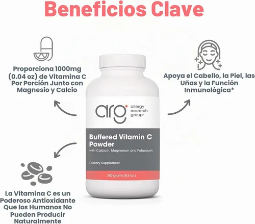 Vista 4 de ARG - Polvo de vitamina C tamponada, apoyo inmunológico, 8.5 onzas