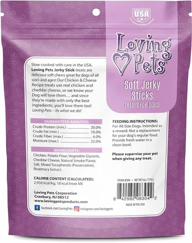 Vista 2 de Loving Pets - Golosinas para perros masticables suaves (forma de palo, receta de pollo y queso) hechas en EE.UU