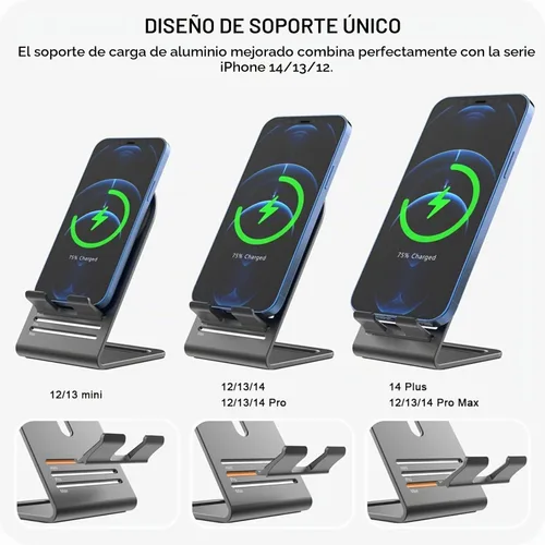 Vista 4 de HALLEAST Soporte de carga Magsafe de aleación de aluminio actualizado 2024 perfectamente compatible con Apple iPhone 17/16/15/14 Plus/14 Pro Max/ 14