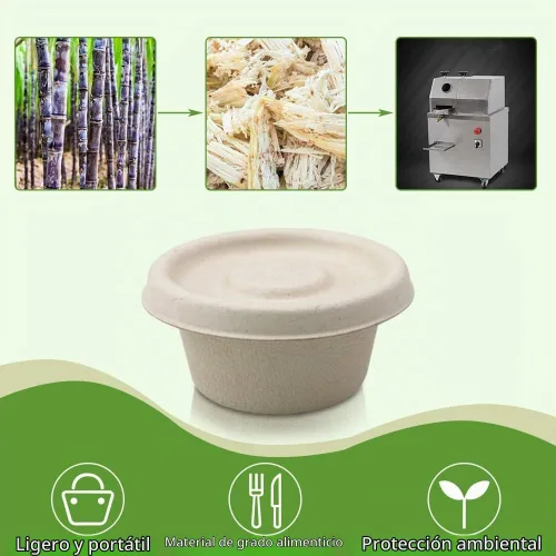 Vista 3 de Vmiapxo 100 juegos de tazas de condimento de fibra de bagazo natural de 2 onzas con tapas, recipientes de condimentos de salsa compostables, platos