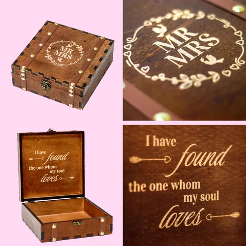 Vista 5 de Trademark Innovations Caja de regalo de boda, caja de memoria con tapa, caja de memoria para recuerdos, regalo de recién casados